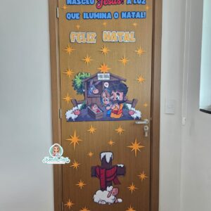 Decoração de Porta Natal Cristão Nasceu Jesus