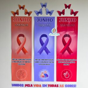 Painel junho laranja, violeta e vermelho